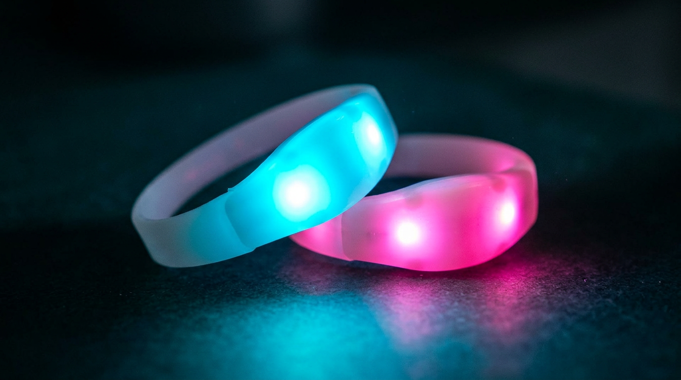 BlinkUp wristbands glowing blue